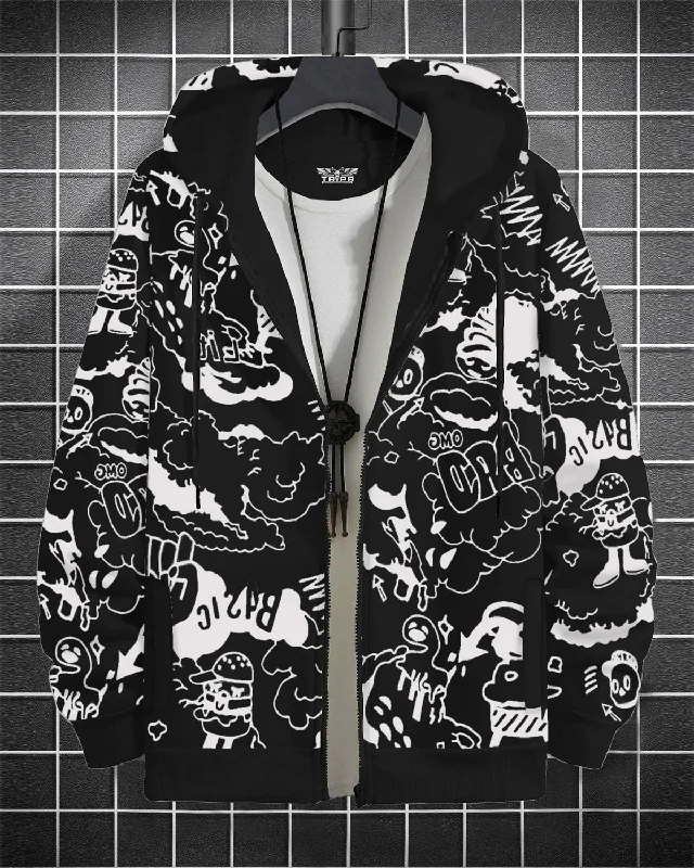 Men Comic Printed Black Jacket