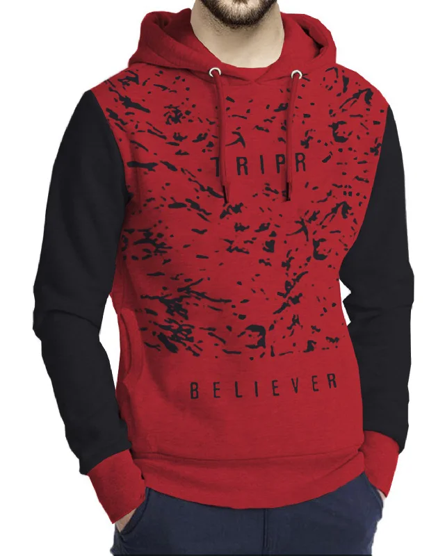 Men Red Black Printed Hooded Sweatshirt