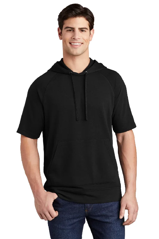 Sport-Tek Mens Moisture Wicking Fleece Short Sleeve Hooded Sweatshirt Hoodie - Black