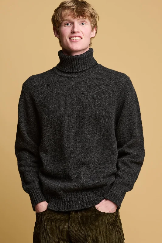 Men's Lambswool Roll Neck Jumper - Charcoal